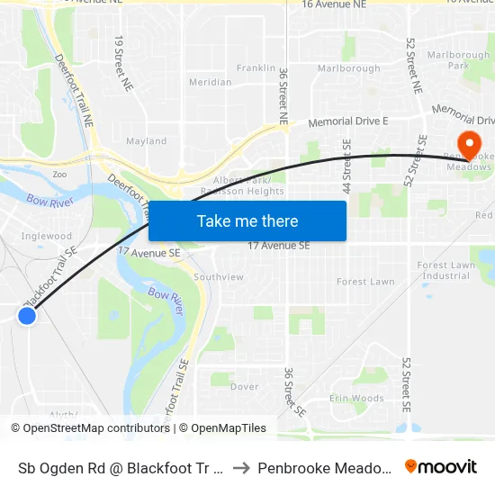 Sb Ogden Rd @ Blackfoot Tr SE to Penbrooke Meadows map