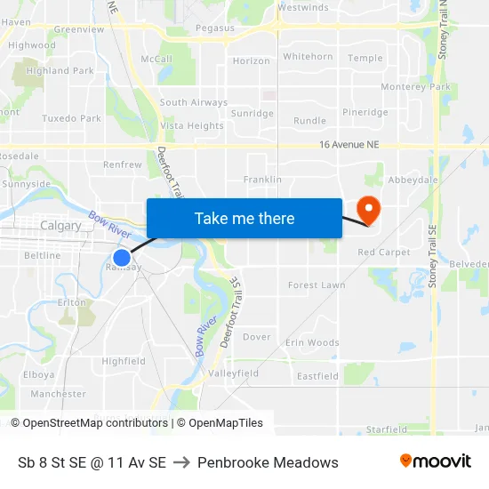 Sb 8 St SE @ 11 Av SE to Penbrooke Meadows map