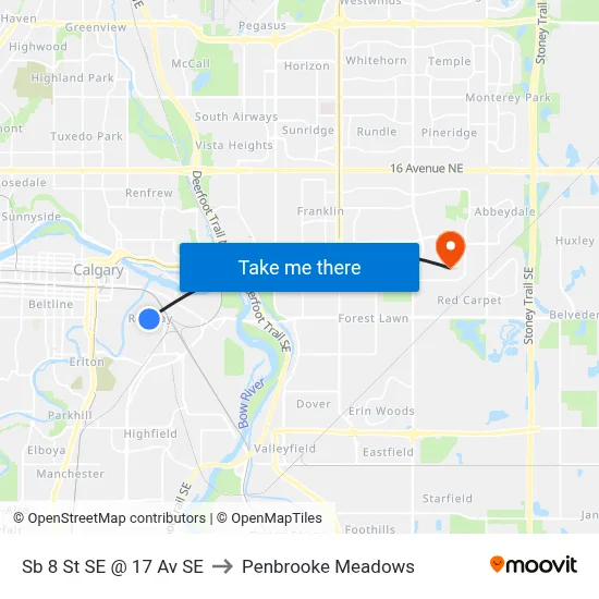 Sb 8 St SE @ 17 Av SE to Penbrooke Meadows map