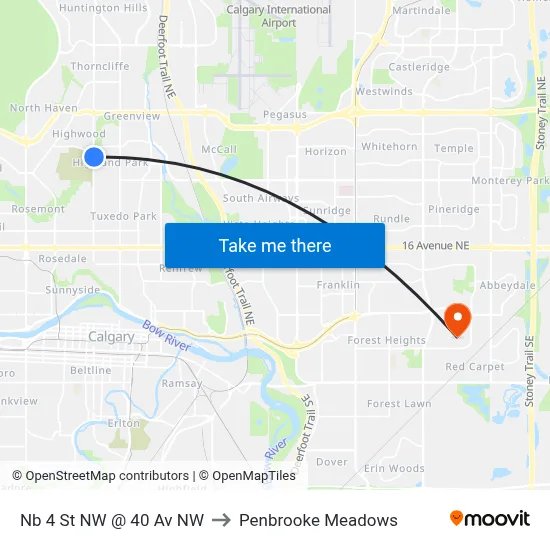 Nb 4 St NW @ 40 Av NW to Penbrooke Meadows map