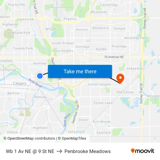 Wb 1 Av NE @ 9 St NE to Penbrooke Meadows map