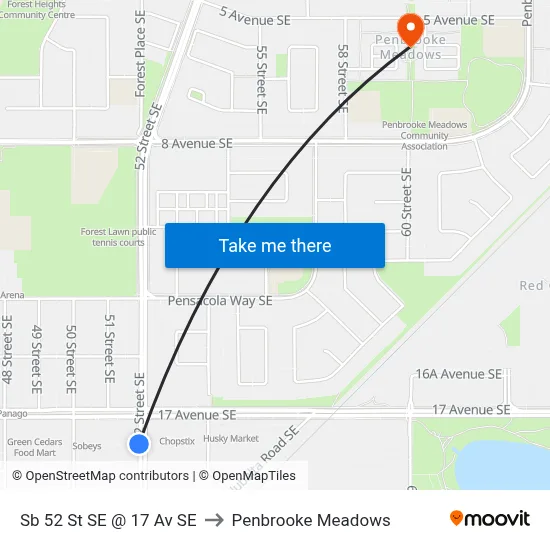 Sb 52 St SE @ 17 Av SE to Penbrooke Meadows map