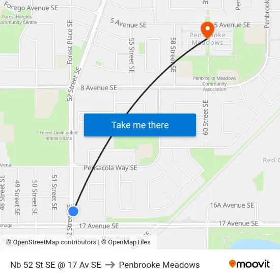 Nb 52 St SE @ 17 Av SE to Penbrooke Meadows map