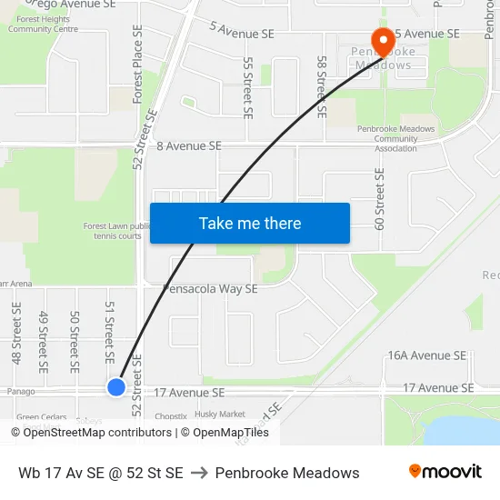 Wb 17 Av SE @ 52 St SE to Penbrooke Meadows map