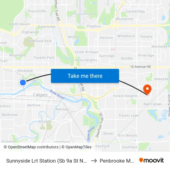 Sunnyside Lrt Station (Sb 9a St NW @ 4 Av Nw) to Penbrooke Meadows map