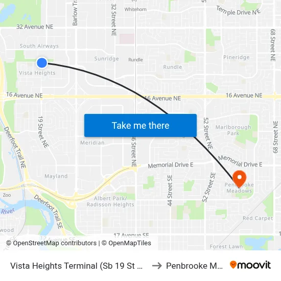 Vista Heights Terminal (Sb 19 St NE @ 24 Av Ne) to Penbrooke Meadows map