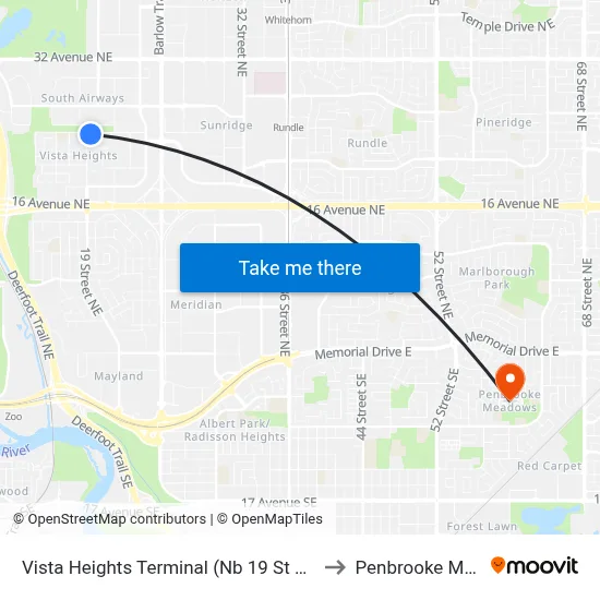 Vista Heights Terminal (Nb 19 St NE @ 24 Av Ne) to Penbrooke Meadows map
