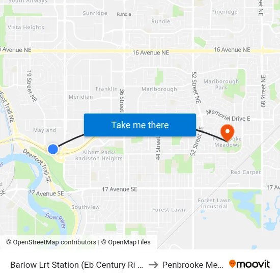Barlow Lrt Station (Eb Century Ri @ 19 St Ne) to Penbrooke Meadows map