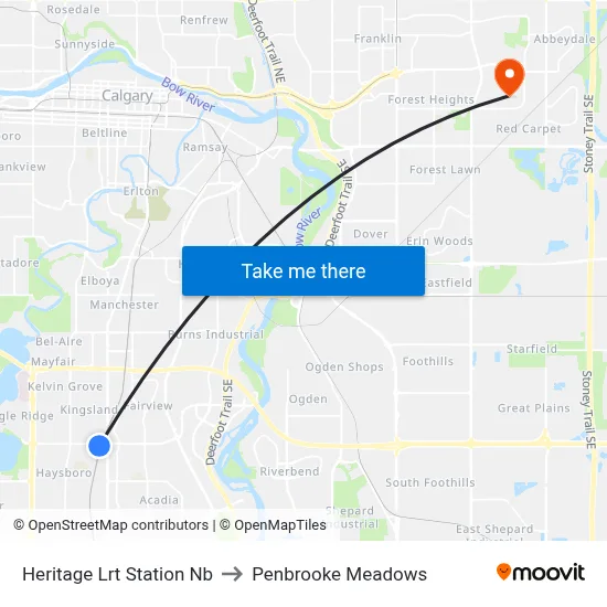 Heritage Lrt Station Nb to Penbrooke Meadows map