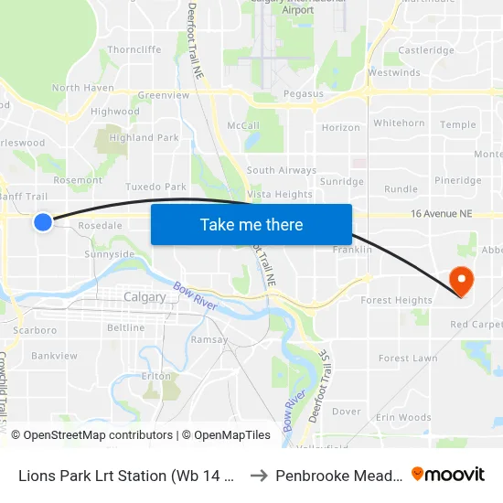 Lions Park Lrt Station (Wb 14 Av Nw) to Penbrooke Meadows map