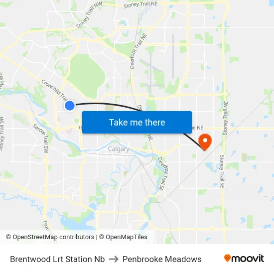 Brentwood Lrt Station Nb to Penbrooke Meadows map