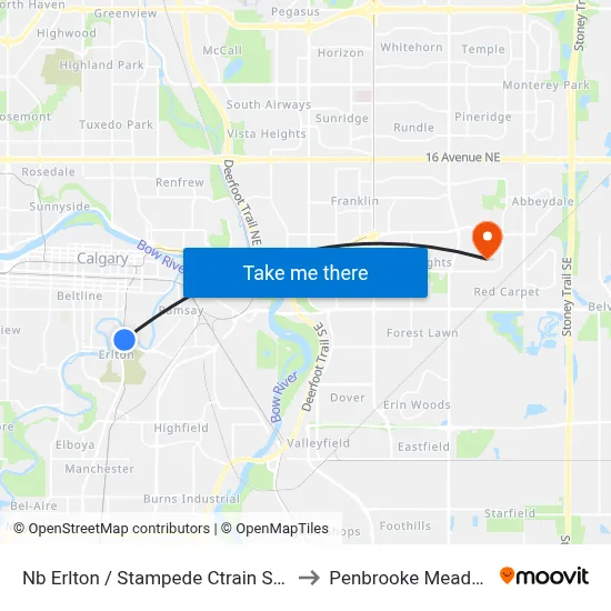 Nb Erlton / Stampede Ctrain Staion to Penbrooke Meadows map