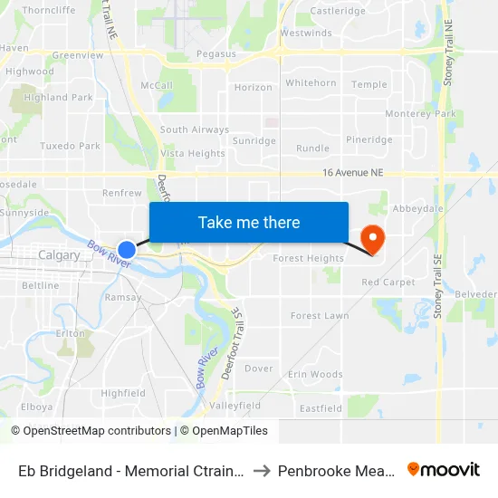 Eb Bridgeland - Memorial Ctrain Station to Penbrooke Meadows map