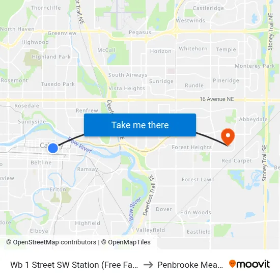 Wb 1 Street SW Station (Free Fare Zone) to Penbrooke Meadows map