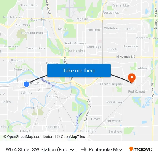 Wb 4 Street SW Station (Free Fare Zone) to Penbrooke Meadows map