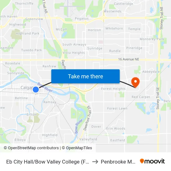 Eb City Hall/Bow Valley College (Free Fare Zone) to Penbrooke Meadows map
