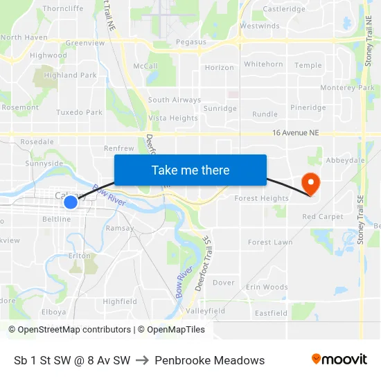 Sb 1 St SW @ 8 Av SW to Penbrooke Meadows map