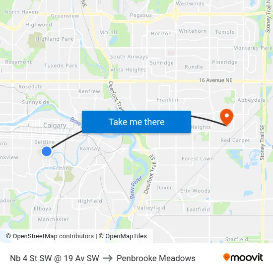 Nb 4 St SW @ 19 Av SW to Penbrooke Meadows map