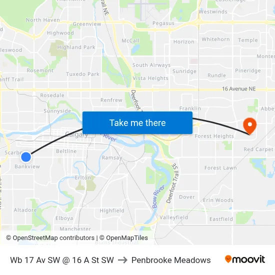 Wb 17 Av SW @ 16 A St SW to Penbrooke Meadows map