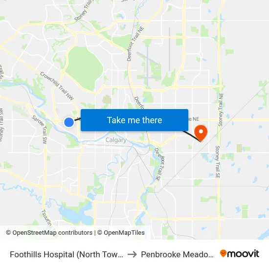 Foothills Hospital (North Tower) to Penbrooke Meadows map