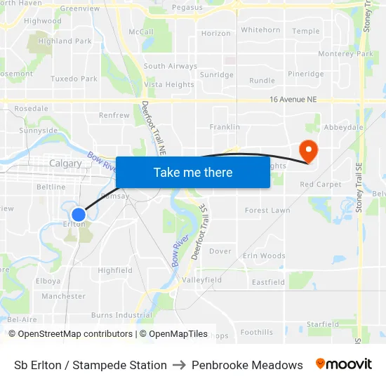 Sb Erlton / Stampede Station to Penbrooke Meadows map
