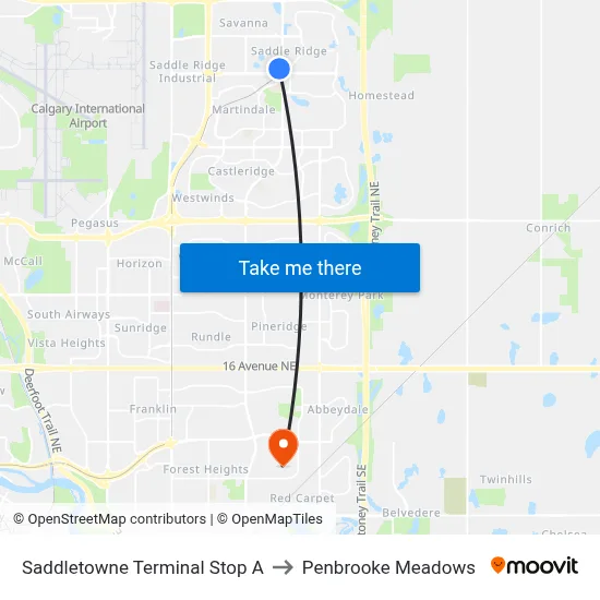 Saddletowne Terminal Stop A to Penbrooke Meadows map