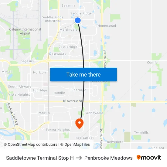 Saddletowne Terminal Stop H to Penbrooke Meadows map