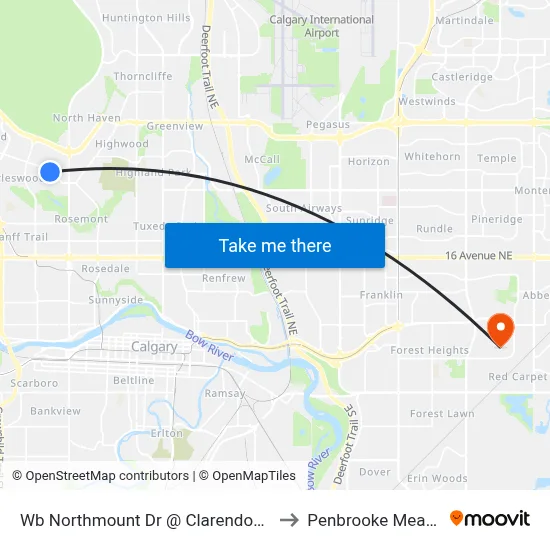Wb Northmount Dr @ Clarendon Rd NW to Penbrooke Meadows map