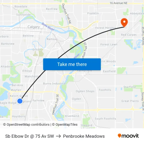 Sb Elbow Dr @ 75 Av SW to Penbrooke Meadows map