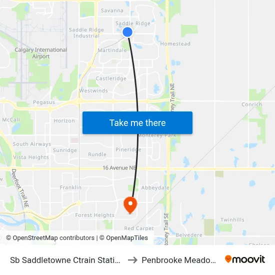 Sb Saddletowne Ctrain Station to Penbrooke Meadows map
