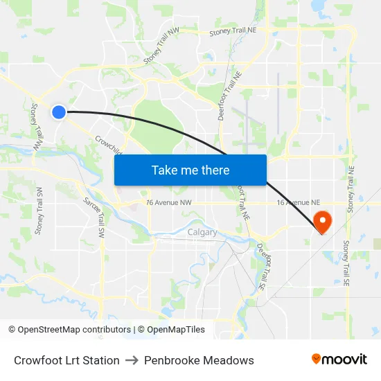 Crowfoot Lrt Station to Penbrooke Meadows map