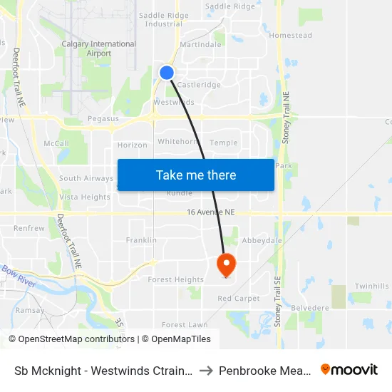 Sb Mcknight - Westwinds Ctrain Station to Penbrooke Meadows map