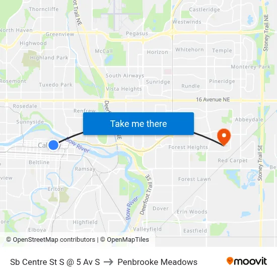 Sb Centre St S @ 5 Av S to Penbrooke Meadows map