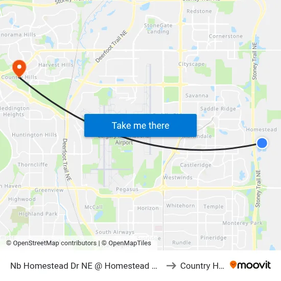 Nb Homestead Dr NE @ Homestead Bv NE to Country Hills map