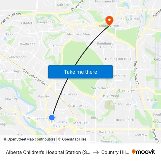 Alberta Children's Hospital Station (Sb) to Country Hills map
