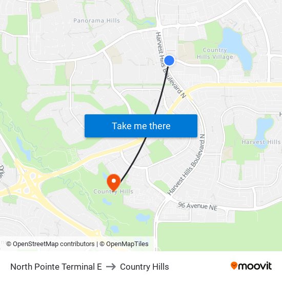 North Pointe Terminal E to Country Hills map