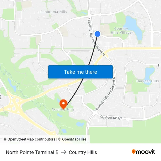 North Pointe Terminal B to Country Hills map