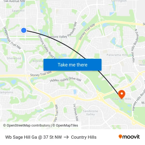 Wb Sage Hill Ga @ 37 St NW to Country Hills map