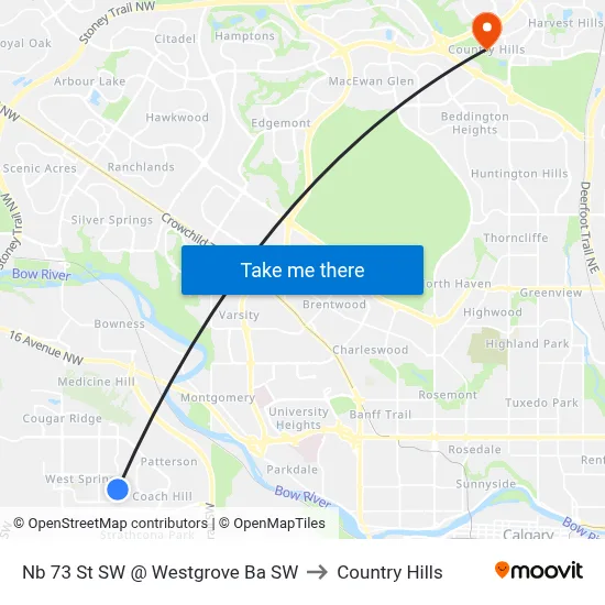 Nb 73 St SW @ Westgrove Ba SW to Country Hills map