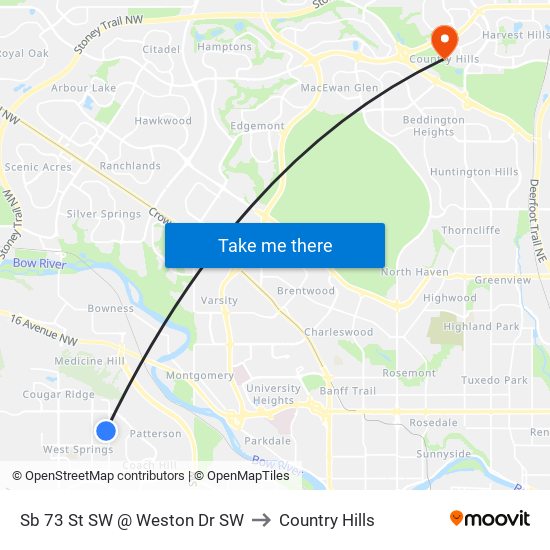 Sb 73 St SW @ Weston Dr SW to Country Hills map