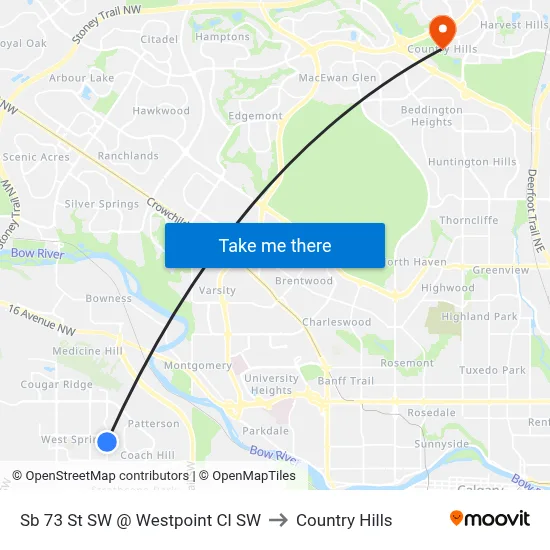 Sb 73 St SW @ Westpoint Cl SW to Country Hills map