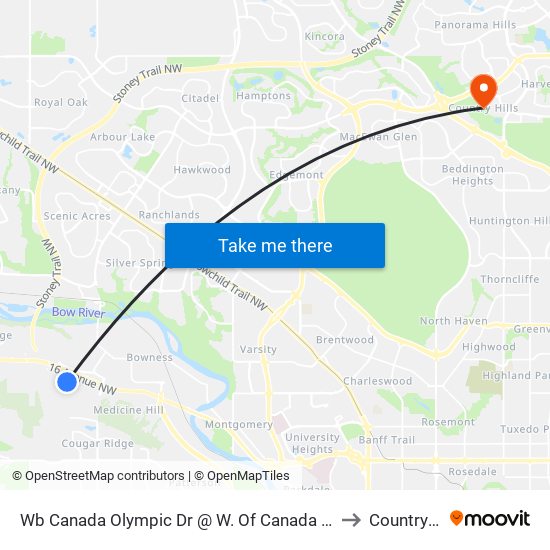 Wb Canada Olympic Dr @ W. Of Canada Olympic Rd SW to Country Hills map