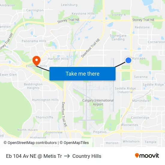 Eb 104 Av NE @ Metis Tr to Country Hills map
