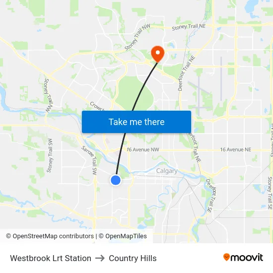 Westbrook Lrt Station to Country Hills map