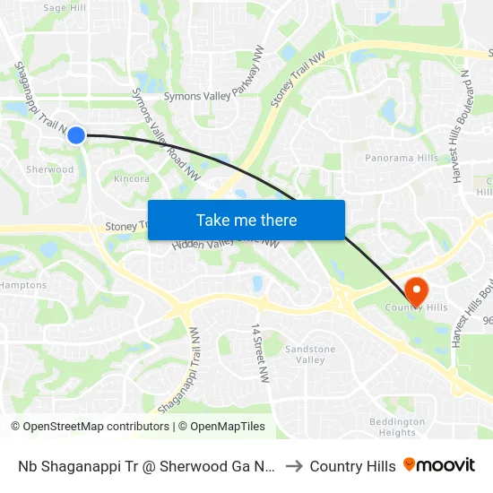 Nb Shaganappi Tr @ Sherwood Ga NW to Country Hills map
