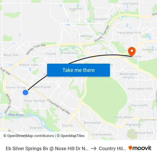 Eb Silver Springs Bv @ Nose Hill Dr NW to Country Hills map