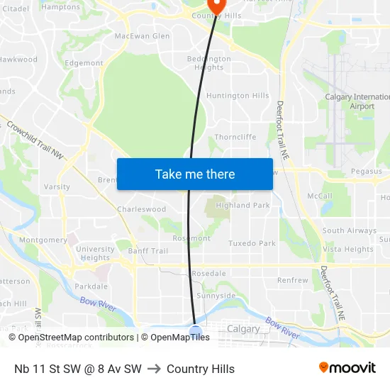 Nb 11 St SW @ 8 Av SW to Country Hills map