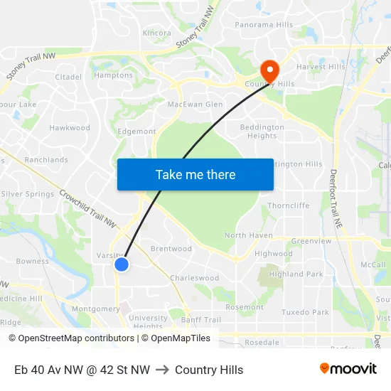 Eb 40 Av NW @ 42 St NW to Country Hills map