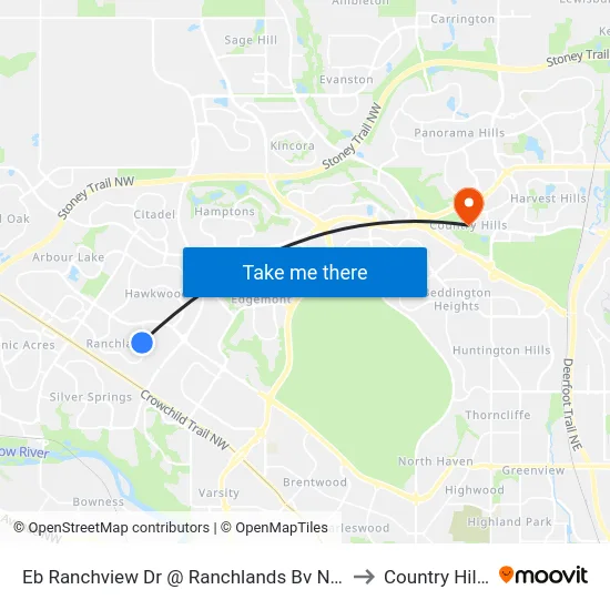 Eb Ranchview Dr @ Ranchlands Bv NW to Country Hills map