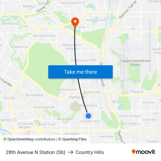 28th Avenue N Station (Sb) to Country Hills map